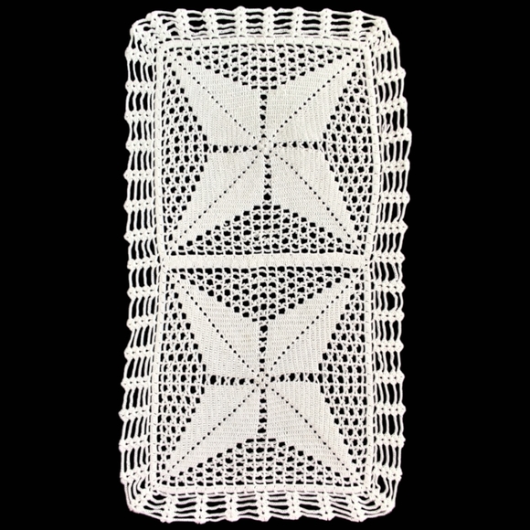 Retro crocheted rectangular, dresser, scarf, table runner, doily, table linens. - Picture 4 of 11